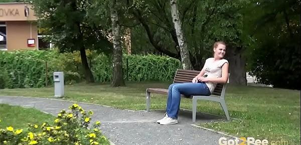  Cheeky Redhead Pisses While Sitting On Bench